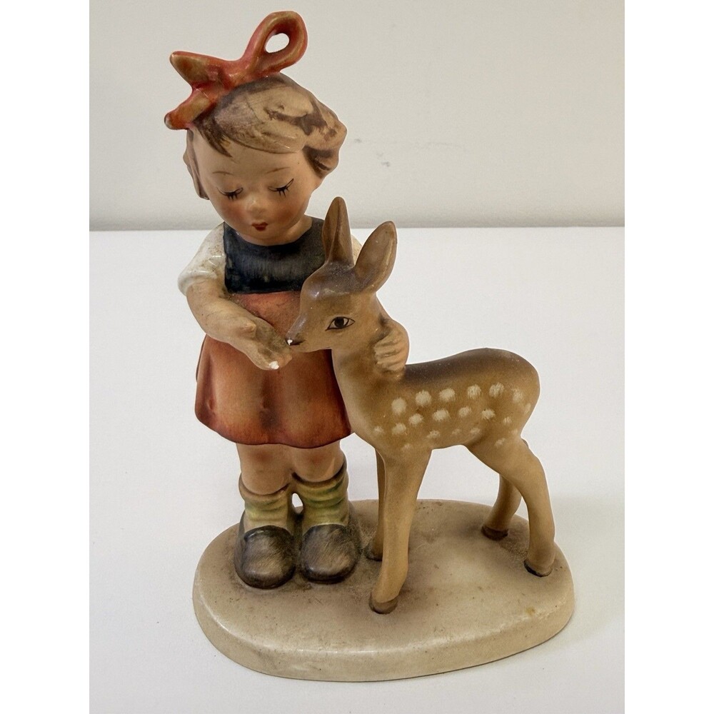 Goebel Hand Painted Signed Porcelain Girl w/ Deer Figurine Germany 5" 136/1